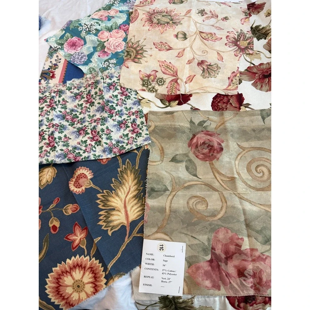 VTG new Lot of 7 flower print floral designs fabrics various size samples colors